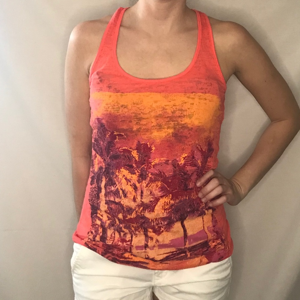 Orange Palm Tree Beach Graphic Racerback Tank Top - Picture 7 of 7